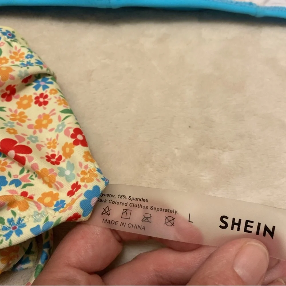SHEIN Vibrant Blue Top with Floral Bikini Bottom